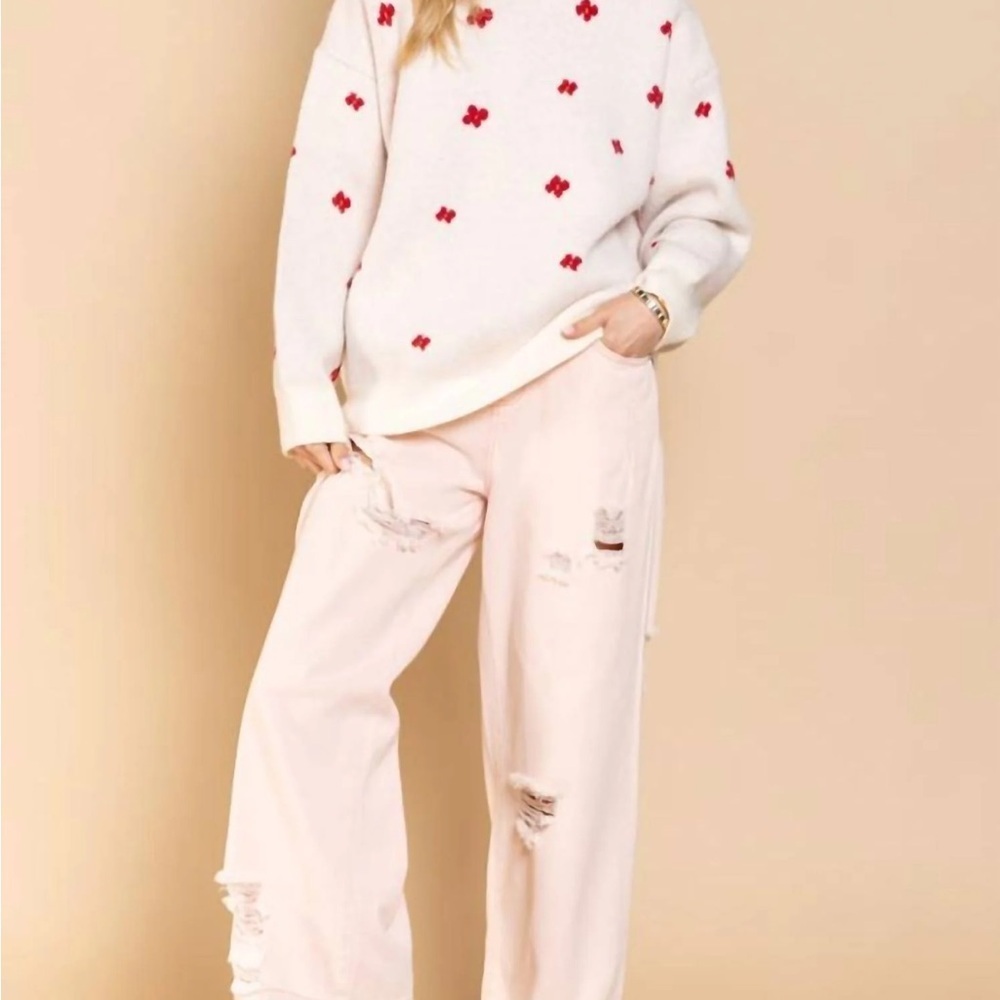 POL Cream Sweater with Red Floral Accents - Picture 3 of 7